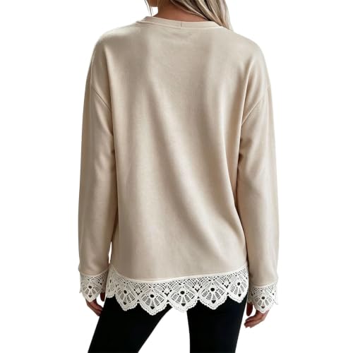 Oversized Crewneck Sweatshirts Women Scalloped Lace Trim Cute Pullover Tops - image 3
