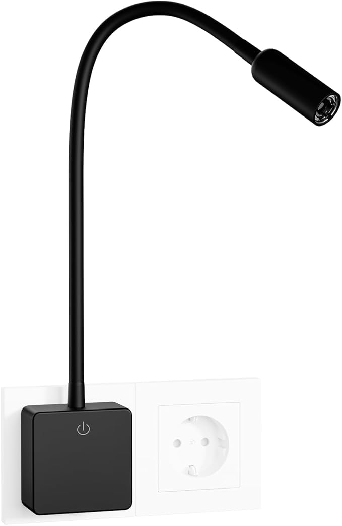 ENUOTEK ENUOTEK Dimbare 3W LED Wandspot Spot Nachtlamp Leeslamp Stopcontact met Stekker en Touch Schakelaar 280Lm Neutraal Wit Verlichting 4000K voor Nachtkastje Slaapkamer 1 Lamp