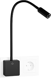 ENUOTEK Lampara de Lectura de Pared Foco LED Flexible, Noche Aplique Negro LED Regulable para Lectura en Dormitorio Interiore con Enchufe y Interruptor Tactil, 3W 280Lm Iluminacion Luz Neutra 4000K