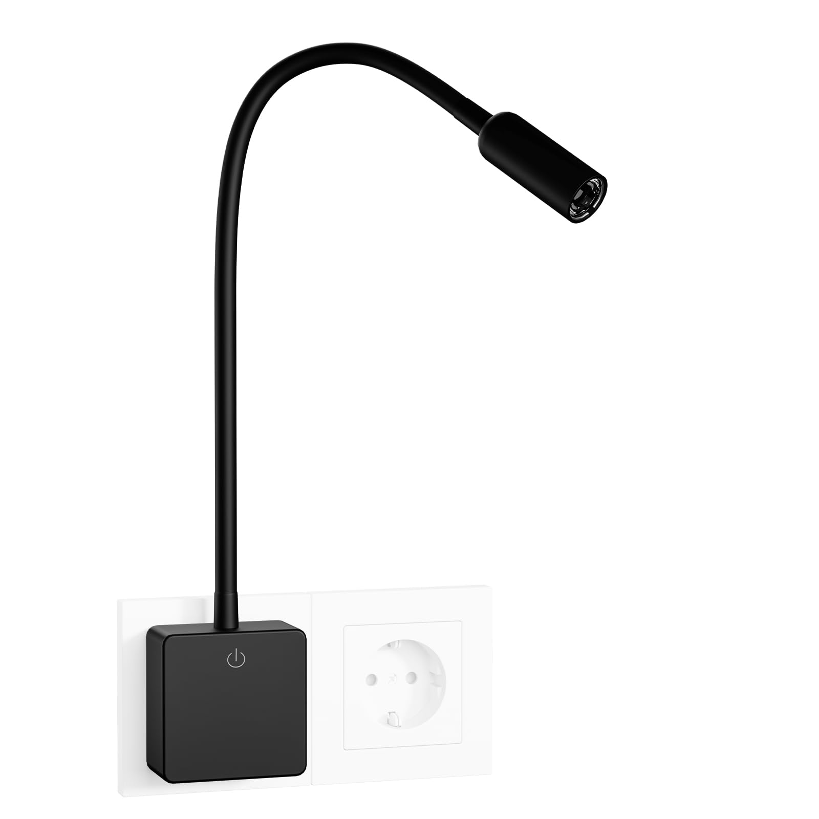 ENUOTEK Lampara de Lectura de Pared Foco LED Flexible, Noche Aplique Negro LED Regulable para Lectura en Dormitorio Interiore con Enchufe y Interruptor Tactil, 3W 280Lm Iluminacion Luz Neutra 4000K