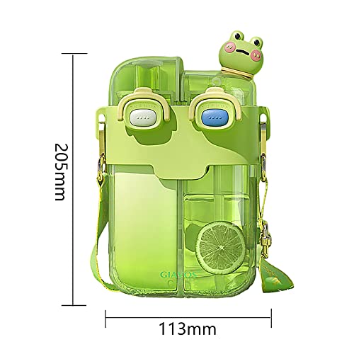 TIAASTAP Cute Water Bottle with Straw - Kawaii Kids Portable Plastic Drinking Bottle with Strap Aesthetic Stickers for School Travel Sports Outdoor (Green)