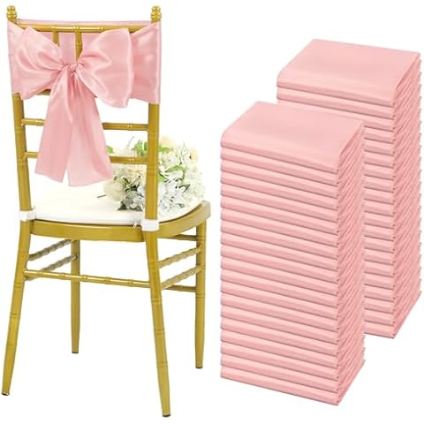 Teruntrue 60 PCS Rose Gold Satin Chair Sashes Ties,Bows Universal Chair Cover,Sashes Chair Sashes for Wedding Reception,Banquets Party, Hotel Event, Chairs Decoration(7 x 78 inch) Cover
