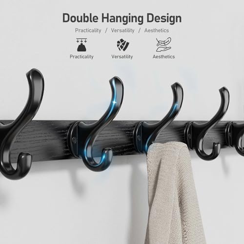 Image of Tatub 29 inch Rustic Coat Rack Wall Mount with Shelf, Entryway Wall Hooks with Shelf, Coat Hangers for Bathroom, Living Room, Bedroom, Black