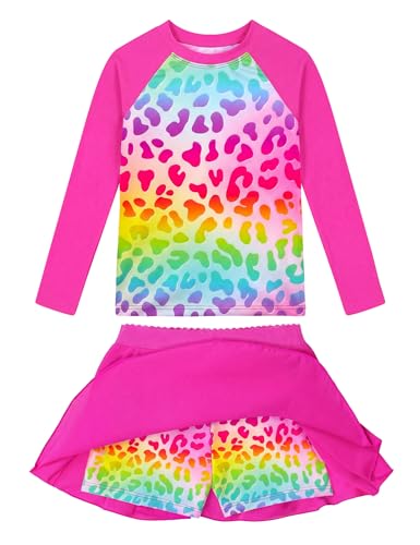 Image of Snowheart Girls Rash Guard Swimsuit Set Long Sleeve Bathing Suit Two Piece 3-12 Years