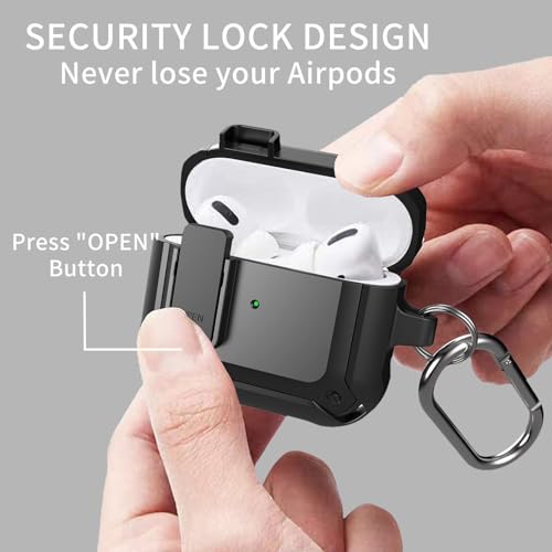 Image of Olytop for Airpods 3rd Gen Case with Lock 2021, Rugged Apple Airpods 3rd Generation Case Men Women, Armor Shockproof iPod 3rd Gen Case Protective Hard Shell with Carabiner&Cleaner kit, Black