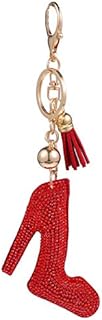 Amosfun High Heel Keychain Rhinestone Crystal Shoe Keychain Key Ring Purse Handbag Backpack Charm Car Ring Keyring Key Holder Jewelry Gift Red