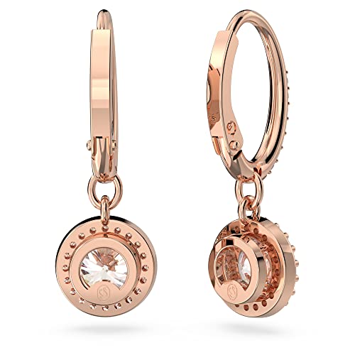 Swarovski Una drop earrings, Round cut, Pavé, White, Rose gold-tone plated