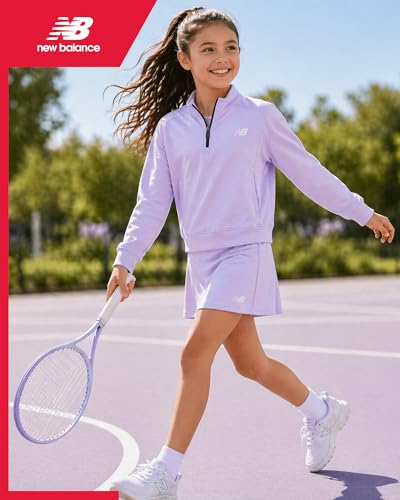 Image of New Balance Girls Skorts Set - 2 Piece Soft Quarter Zip Fleece Pullover & Skirts with Short for Girls Activewear Set (7-12)