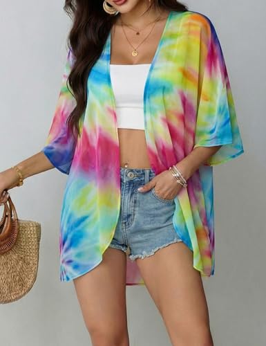 Image of Chunoy Women Floral Beach Wear Cover Up Chiffon Kimono Cardigan Open Front Blouse Top