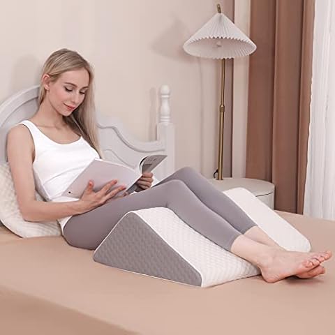 Forias Knee Wedge Pillow to Elevate Knee, 8" Pure 40D Memory Foam Knee Surgery Pillow Under Knee Pillow for Back Sleeping Post-Surgery Recovery Triangle Pillow for Sciatica Ankles Hip Knee Support Cover