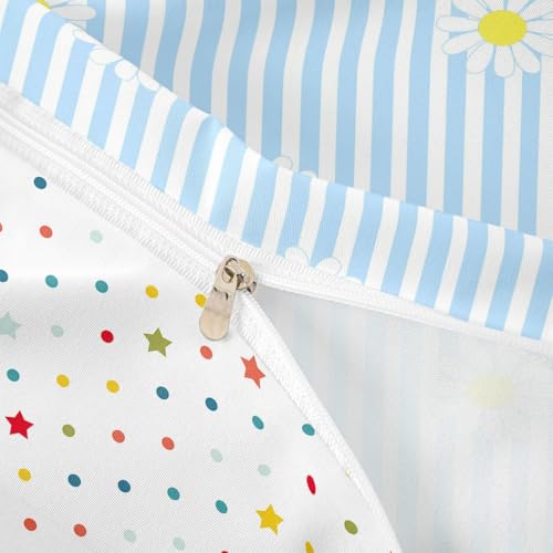 Housse de couette fleurs bleu striped 200x200 parure de lit botanique microfibre