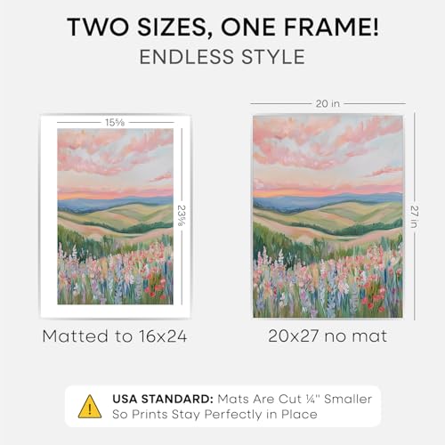 Image of Homeforia 20x27 Picture Frame Silver, High End Metal 20x27 Frames with Mat 16x24 for Photo, 20 x 27 Silver Poster Frame Matted to 16 x 24 Print, 27x20 Hanging Frame, Tempered Glass, Wall Kit, Set of 1