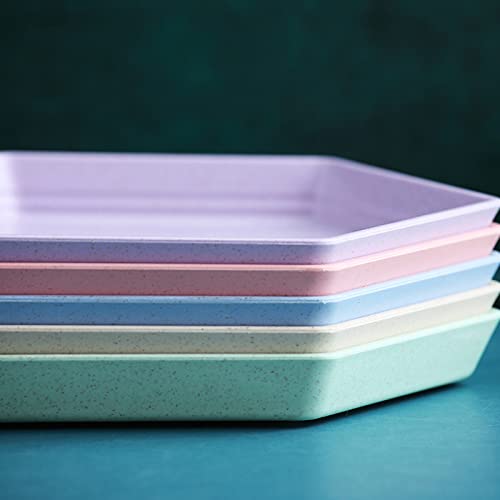 Incauca 5 Pack 6 Inch Lightweight Mini Wheat Straw Plates, Reusable Hexagon Dessert Plates, Small Saucers Plates, Plastic Side Dish Plates For Serving Snack Appetizer Salad Fruit, Green #TOP5