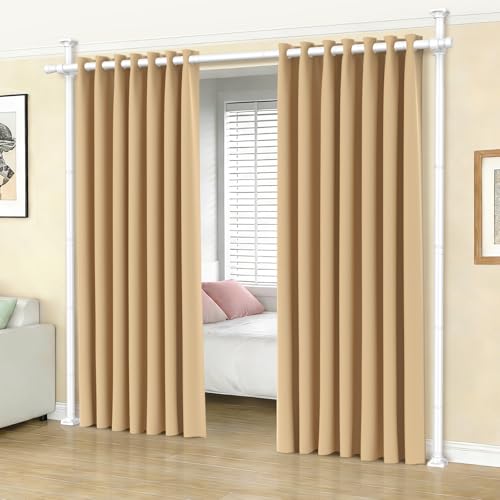 SUNALLY Room Divider Tension Curtain Rod, No Drilling Room Separator for Space Partition, 4-10ft(H) 32-100inch(W) Adjustable Heavy Duty Temporary Wall Divider Floor to Ceiling Tension Rod, White