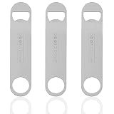 A Bar Above Bottle Opener, Bartender Tool, Flat Bar Blade Speed Opener, Heavy Stainless Steel Beer Cap Lifter With Thumb Hole, Dishwasher Safe Rust Resistant, Bartender Accessories, Silver, Pack of 3