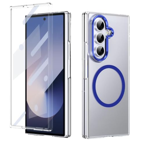 Image of amazon basics Clear Magnetic Case Cover for Samsung Galaxy Z Fold 8 Ultra 5G [Compatible with MagSafe ] Slim Shockproof Magnetic Transparent Phone Cover Case - Blue