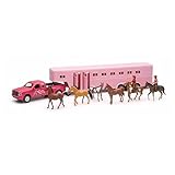 1:32 Scale Pink Pick Up Fifth Wheel Horse Trailer Set