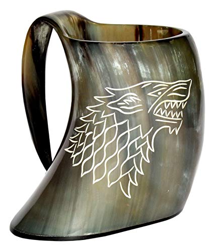 Samara Nautical Corne à Boire Game Of Thrones Stark – Loup Gravé, 500-600 Ml, Style Viking Médiéval En Corne De Bœuf