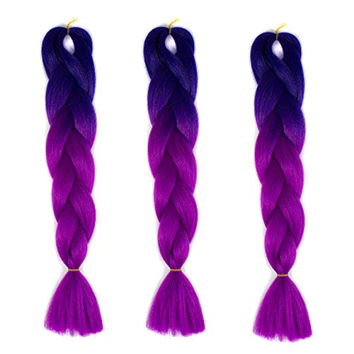 Feibin 30色 ウィッグ エクステンション 3本セット ブレイズ 編み込み グラデーション 三つ編み ヘアアクセサリー 盛りアップ つけウィッグ かつら 毛束 ウィッグ つけ毛 ヘアアクササリー ヒップ ホップ レゲエ ダンス ヘアアレンジ(40#パープル)
