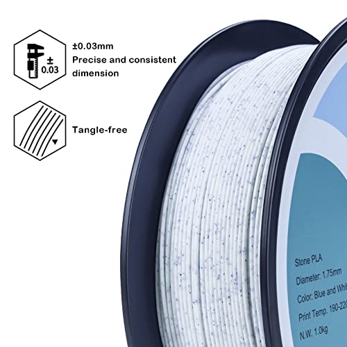 Image of ZIRO PLA Stone Filament 1.75mm,3D Printer Filament PLA 1.75mm Blue and White Color 1KG(2.2lbs) - Blue and White