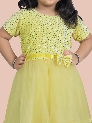 Image of Charming Girls' Kids Velvet & Net Frock with Knee-Length Short Sleeve A-line Round Neck Fit and Flare and Back Zipper Closure|Kids Dress for Baby Girls Birthday Outfit