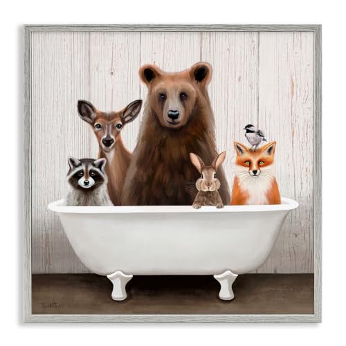 'Woodland Creatures Antique Bathtub'| Framed Giclee Art