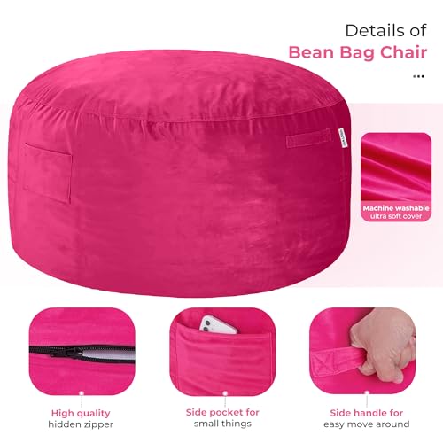 Image of HABUTWAY Bean Bag Chair: Giant 4' Memory Foam Furniture Bean Bag Chairs for Adults with Microfiber Cover 4Ft (Hot Pink)