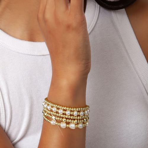 Adoyi Gold Bracelets For Women, 14K Gold Plated Beaded Bracelets Stack Trendy Stackable Bracelet Set Strand Stretch Pearl Ball Bracelet Gold Jewelry Set For Women Gift thumb #5