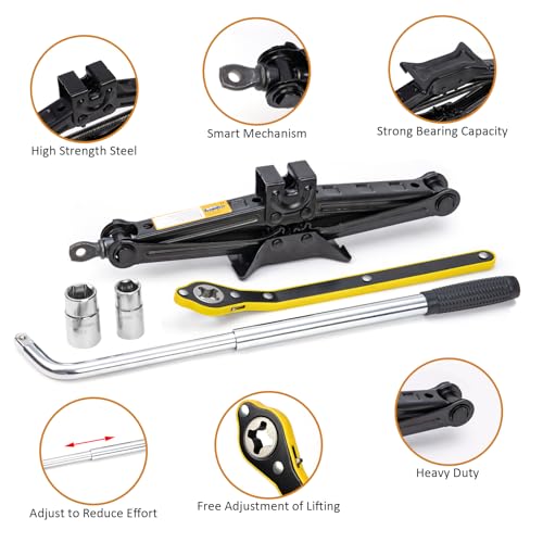 Image of Car Jack Kit 2 Ton (4,409 lbs) Portable Scissor Jack for Car, Tire Jack Changing Kit with Lug Wrench, Black