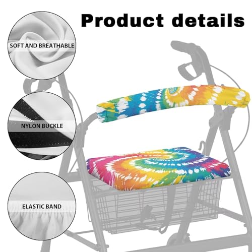 Image of Tie-Dye Rollator Walker Seat and Backrest Covers for Ladies Easy to Install Walkers Seat Covers Soft Walkers Seat Covers for Seniors Women