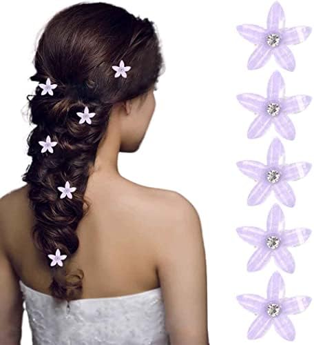 Bartosi Hair Barrettes for Women Purple Flower Hair Clips Bride Wedding Hairpin Rhinestone Hair Pins Crystal Decorative Head Pieces Hair Accessories for Girls (Pack of 5)