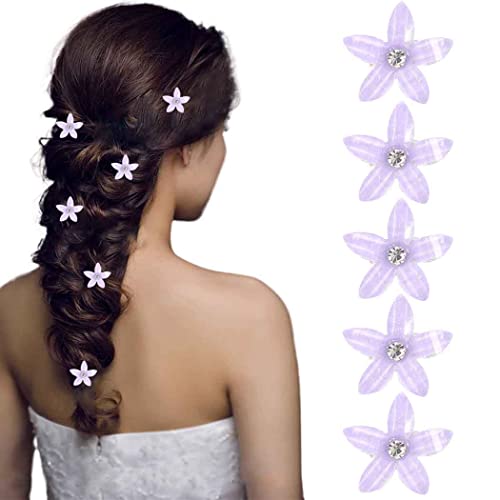 Bartosi Hair Barrettes For Women Purple Flower Hair Clips Bride Wedding Hairpin Rhinestone Hair Pins Crystal Decorative Head Pieces Hair Accessories For Girls (Pack Of 5) #TOP12