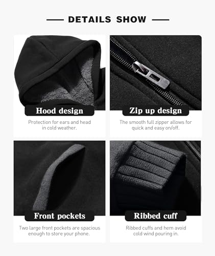 SECOOD Kids Hoodie Fleece Jacket Warm Sherpa Lined Zip Up Hooded Sweatshirt Soft Winter Coat Boys Girls School Outerwear4