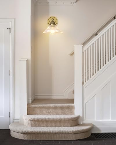 Image of Vintage 1-Light Wall Sconce with Clear Ribbed Glass Shade, Industrial Hardwired Wall Light Fixture for Bedside Living Room Vanity Bathroom Hallway