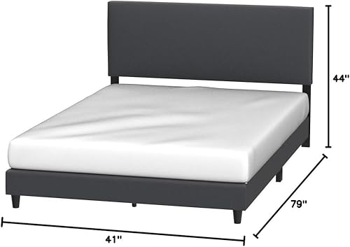 Miniatura 9 de Edenbrook Cama de plataforma con cabecero, no necesita somier, base de cama tapizada de piel sintética, perfil bajo, fácil montaje, color negro,
