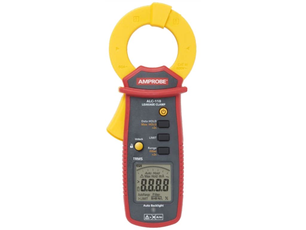 Amprobe ALC-110 True-RMS AC Leakage Current Clamp with Mechanical Lock Jaw, 6000 Counts Digit Large Scale, Red
