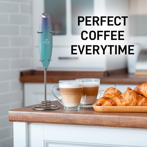 Image of Zulay Kitchen Powerful Milk Frother Wand With Duracell Batteries - Ultra Fast Handheld Drink Mixer - Electric Whisk Foam Maker for Coffee, Lattes, Cappuccino & Matcha - Double Whisk - Purple Teal Fade