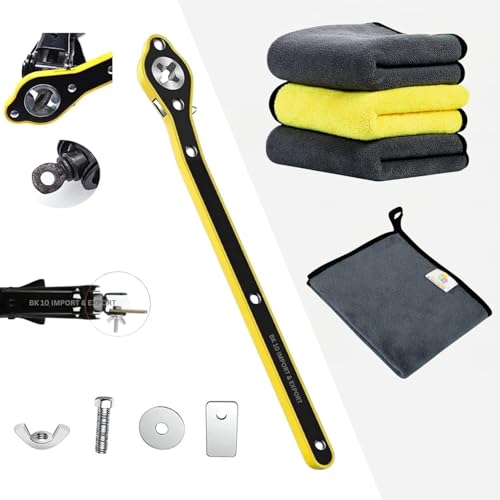 Image of BK 10 IMPORT & EXPORT Labor Saving Hand Car Jack Wrench with Pack of 3 Microfiber Car Cleaning Cloth | Double Sided,Towel for Car Cleaning, Washing and Polishing (Jack Wrench + 3-Car Napkin)
