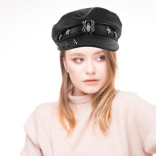 Chapeau fedora à large bord avec détails rivets punk et calotte plate - 3