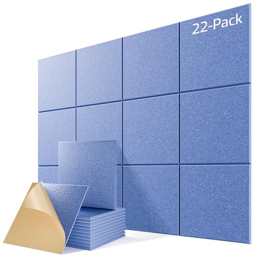 Image of 22 Pack Self-Adhesive Acoustic Panels, 12 inch X 12 inch X 0.4 inch High-Density Sound Proof Foam Panels for Walls, Soundproof Wall Panels for Home & Office (Light Blue)