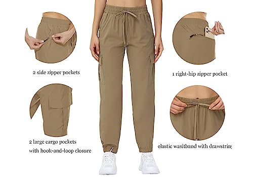 Moueey Women's Cargo Joggers Lightweight Quick Dry Athletic Water Resistant Lounge Casual Pants With Zipper Pockets Khaki M #TOP1