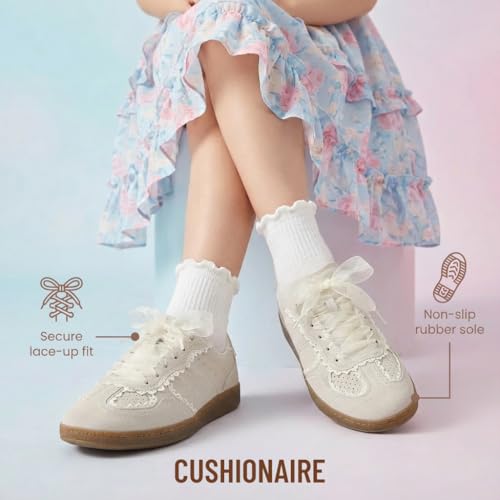 CUSHIONAIRE Belinda Lace Detail Casual Sneakers for Girls – Ribbon Lace-Up Girls Shoes with Soft Cushion Support - Image 6