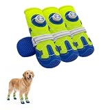 Huafly Tension Knob Dog Shoes–Twist-Lock Dog Boots&Paw Protectors for Small Medium Large Dogs,Non-Slip Sole Breathable Mesh Reflective Strap for Hiking Camping Hot Pavement & Hard Floor (Size 6 Blue)
