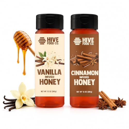 HIVE Food Co. Vanilla & Cinnamon Infused Honey Bundle, Raw & Unfiltered Honey, Handcrafted in Small Batches, 2 Pack, 12 oz Squeeze Bottles image 2