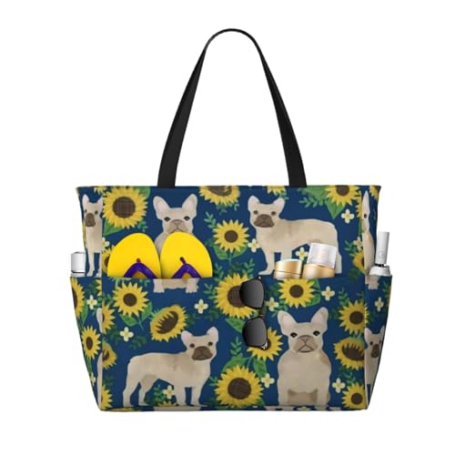 Sac à bandoulière bouledogue français aux finitions soignées et motif tournesols éclatant