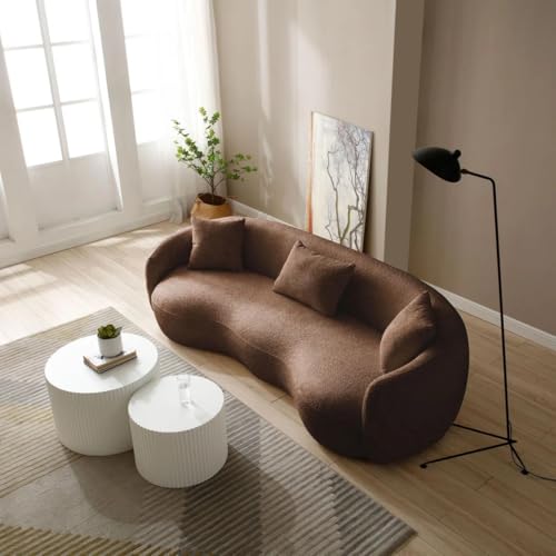 Image of LEGACY OF COMFORT Yazgur 85'' Mid-Century Modern Curved Living Room Sofa, 3-Seat Fabric Couch for Living Room, Office, Apartment (Brown)