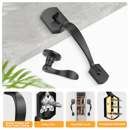 Image of Probrico Black Lower Half Front Entry Handleset, Heavy Duty Entry Door Handle with Interior Reversible Handed Lever, Lock Grip Handle with Wave Lever Keyless Door Locks, 1Pack