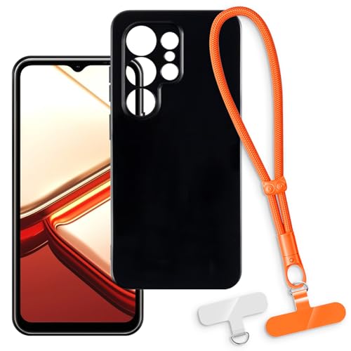 OAGELIM 2-in-1�ی�P�[�X�ƃ��X�g�X�g���b�v Doogee Note 56X Pro 4G �Ƃ̌݊������� ���O���\�ȃ��j���[�h�t���d�b�J�o�[�A����~�ߕ����h�~�O���b�v�n���h�� (�u���b�N + �I�����W)