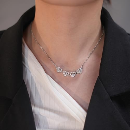 Moissanite Heart Clovers Pendant Necklace with 4 * 0.3ct clear color/red/pink/blue moissanite, Sterling Silver Convertible Shape Women's Pendant Necklace Jewelry Valentine's Gift4