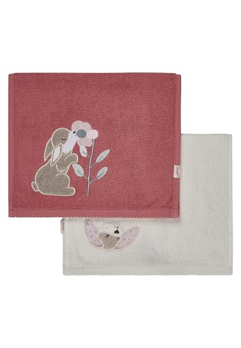 Sterntaler Kinderhandtuch 2er Pack Hase Hanni – 50x30cm - Handtücher Set aus saugfähiger Baumwolle, weich & hautfreundlich – Mädchen Handtücher mit schönen Webkanten und süßer Applikation, perlrosa